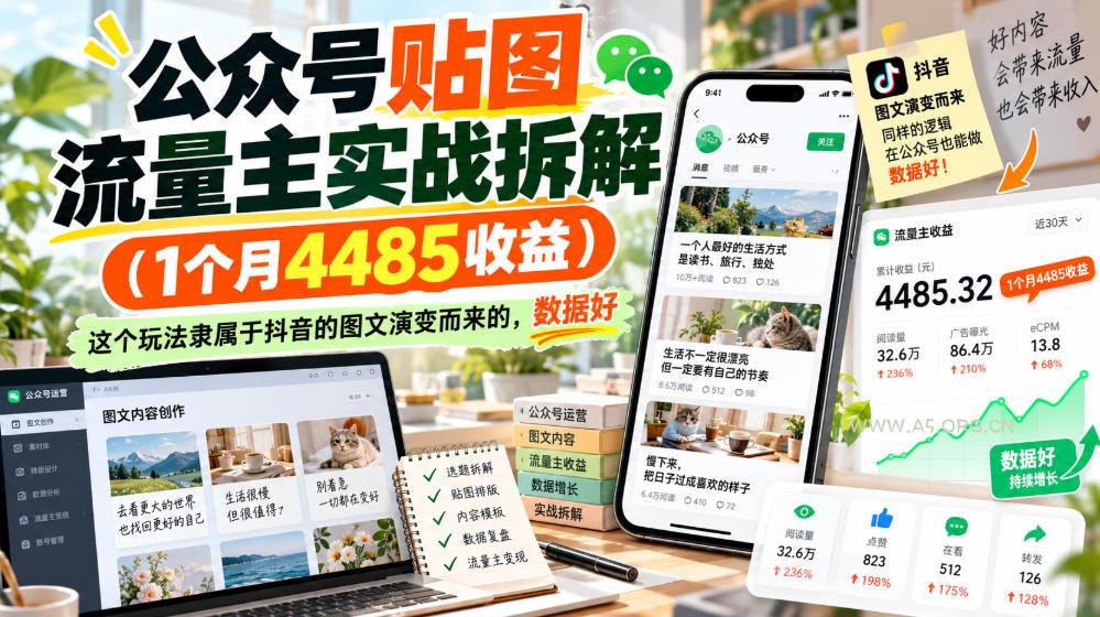 公众号贴图流量主实战拆解(1个月4485收益),这个玩法隶属于抖音的图文演变而来的,数据好 - 小红泡 公众号贴图流量主实战拆解(1个月4485收益),这个玩法隶属于抖音的图文演变而来的,数据好