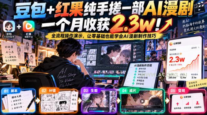 豆包+红果纯手搓一部AI漫剧一个月收获2.3w!全流程操作演示,让零基础也能学会AI漫剧制作技巧 - 小红泡 豆包+红果纯手搓一部AI漫剧一个月收获2.3w!全流程操作演示,让零基础也能学会AI漫剧制作技巧