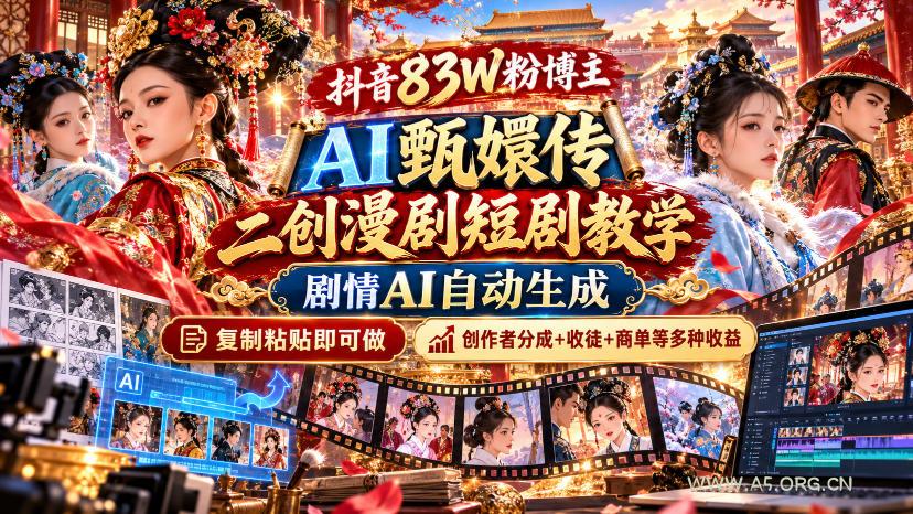 抖音83W粉博主AI甄嬛传二创漫剧短剧教学|剧情AI自动生成,复制粘贴即可做,各大平台创作者分成+收徒等多种收益 - 小红泡 抖音83W粉博主AI甄嬛传二创漫剧短剧教学|剧情AI自动生成,复制粘贴即可做,各大平台创作者分成+收徒等多种收益