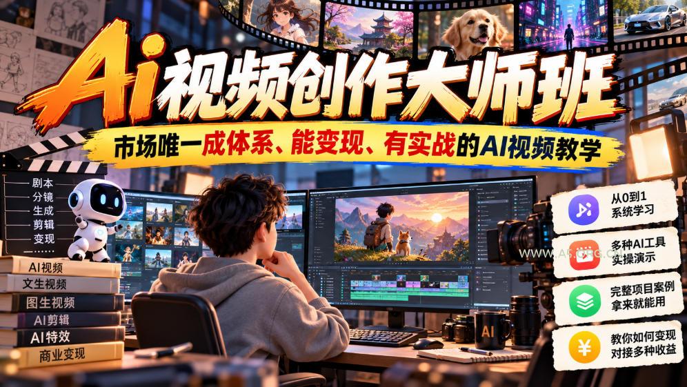 Ai视频创作大师班，市场唯一成体系、能变现、有实战的AI视频教学（更新2026）