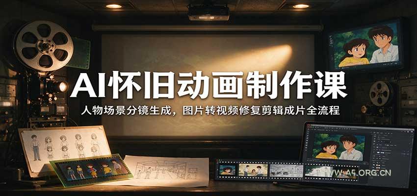 AI怀旧动画制作课：人物场景分镜生成，图片转视频修复剪辑成片全流程 - 小红泡