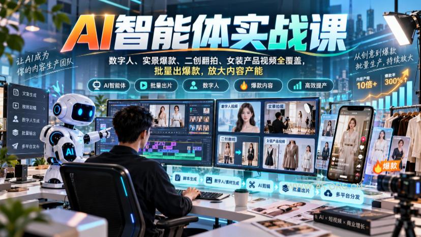 AI智能体实战课,数字人、实景爆款、二创翻拍、女装产品视频全覆盖,批量出爆款,放大内容产能 - 小红泡 AI智能体实战课,数字人、实景爆款、二创翻拍、女装产品视频全覆盖,批量出爆款,放大内容产能