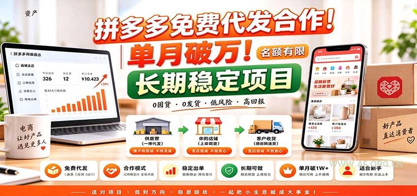 拼多多免费代发合作｜单月破万！长期稳定项目，名额有限 - 小红泡