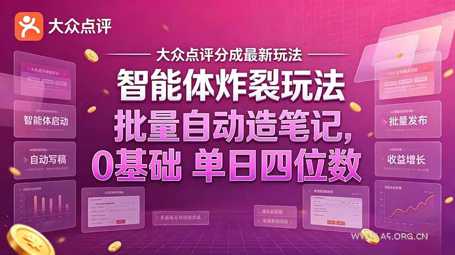 大众点评分成最新智能体炸裂玩法!批量自动造笔记,0基础干到单日四位数 - 小红泡 大众点评分成最新智能体炸裂玩法!批量自动造笔记,0基础干到单日四位数 - 小红泡