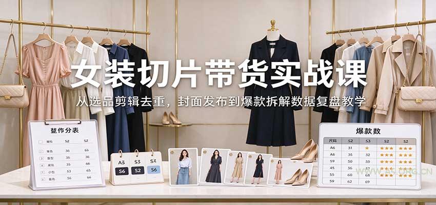 女装切片带货实战课：从选品剪辑去重，封面发布到爆款拆解数据复盘教学 - 小红泡
