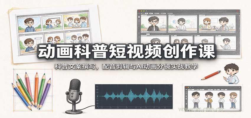 动画科普短视频创作课：科普文案撰写，配音剪辑与AI动画分镜实战教学 - 小红泡