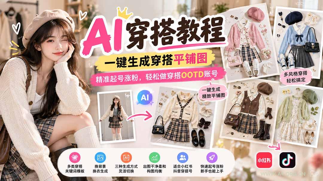 【无水印】AI穿搭教程|一键生成穿搭平铺图,精准起号涨粉,轻松做穿搭OOTD账号 - 小红泡 【无水印】AI穿搭教程|一键生成穿搭平铺图,精准起号涨粉,轻松做穿搭OOTD账号 - 小红泡