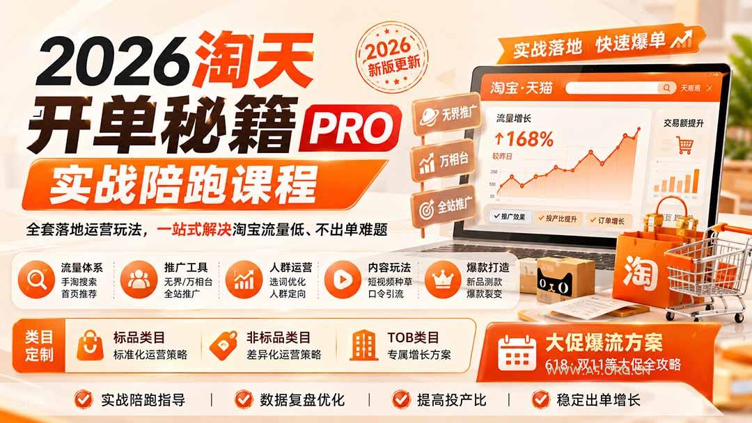2026淘天开单秘籍PRO实战陪跑课程-更新1023：全套落地运营玩法，一站式解决淘宝流量低、不出单难题 - 小红泡