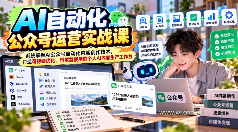 AI自动化公众号运营实战课,系统掌握AI公众号自动化内容创作技术,打造可持续优化、可重复使用的个人AI内容生产工作台 - 小红泡 AI自动化公众号运营实战课,系统掌握AI公众号自动化内容创作技术,打造可持续优化、可重复使用的个人AI内容生产工作台