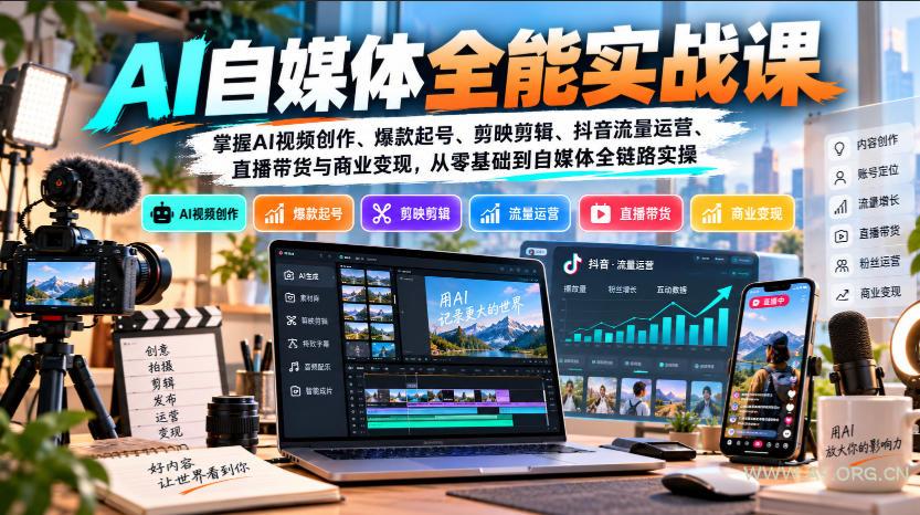 【无水印】AI自媒体全能实战课,掌握AI视频创作、爆款起号、剪映剪辑、抖音流量运营、直播带货与商业变现,从零基础到自媒体全链路实操 - 小红泡 【无水印】AI自媒体全能实战课,掌握AI视频创作、爆款起号、剪映剪辑、抖音流量运营、直播带货与商业变现,从零基础到自媒体全链路实操