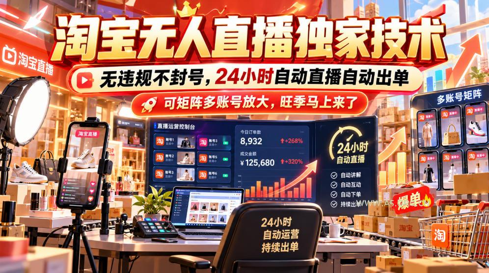 淘宝无人直播独家技术,无违规不封号,24小时自动直播自动出单,可矩阵多账号放大,旺季马上来了【揭秘】 - 小红泡 淘宝无人直播独家技术,无违规不封号,24小时自动直播自动出单,可矩阵多账号放大,旺季马上来了【揭秘】
