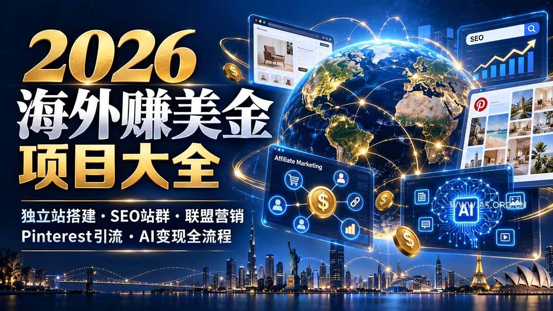 2026海外赚美金项目大全:独立站搭建、SEO站群、联盟营销、Pinterest引流与AI变现全流程 - 小红泡 2026海外赚美金项目大全:独立站搭建、SEO站群、联盟营销、Pinterest引流与AI变现全流程 - 小红泡