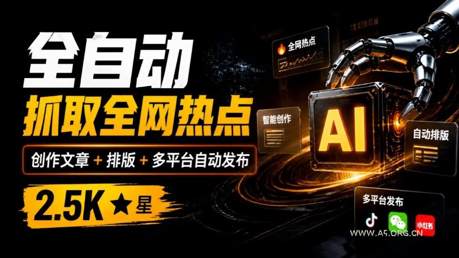 全自动抓取全网热点，创作文章并排版，并多平台自动发布！2.5k stars热点写作工具万稿汇AIMedia