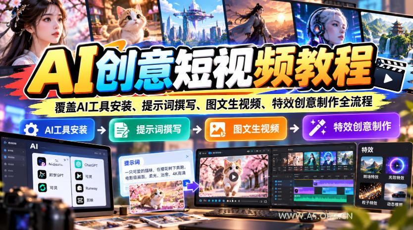 AI创意短视频教程,覆盖AI工具安装、提示词撰写、图文生视频、特效创意制作全流程 - 小红泡 AI创意短视频教程,覆盖AI工具安装、提示词撰写、图文生视频、特效创意制作全流程