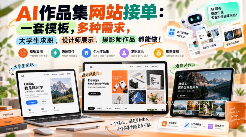 AI作品集网站接单：一套模板，多种需求，大学生求职、设计师展示、摄影师作品都能做！