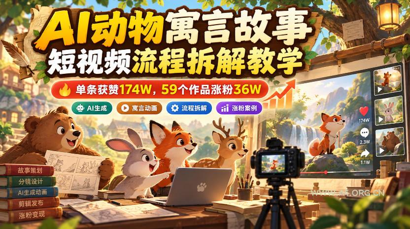 AI动物寓言故事短视频流程拆解教学,单条获赞174W,59个作品涨粉36W - 小红泡 AI动物寓言故事短视频流程拆解教学,单条获赞174W,59个作品涨粉36W