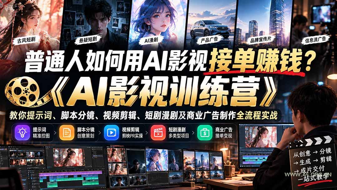 普通人如何用AI影视接单赚钱?《AI影视训练营》教你提示词、脚本分镜、视频剪辑、短剧漫剧及商业广告制作全流程实战 - 小红泡 普通人如何用AI影视接单赚钱?《AI影视训练营》教你提示词、脚本分镜、视频剪辑、短剧漫剧及商业广告制作全流程实战 - 小红泡