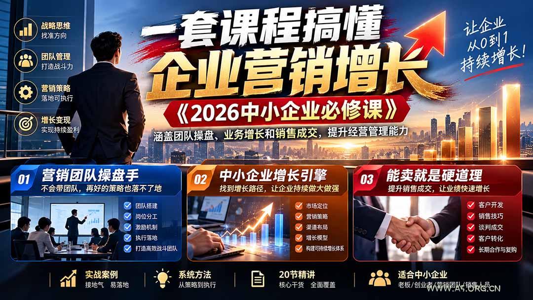 一套课程搞懂企业营销增长《2026中小企业必修课》涵盖团队操盘、业务增长和销售成交，提升经营管理能力 - 小红泡