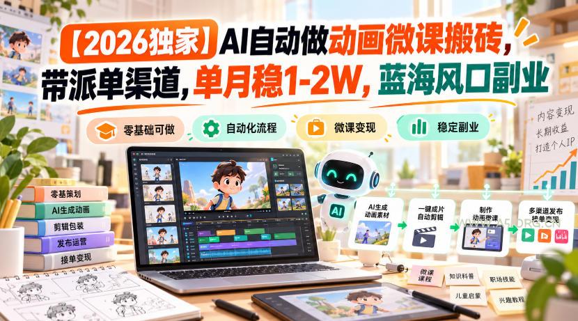 【2026独家】AI自动做动画微课搬砖,带派单渠道,单月稳1-2W,蓝海风口副业【揭秘】 - 小红泡 【2026独家】AI自动做动画微课搬砖,带派单渠道,单月稳1-2W,蓝海风口副业【揭秘】