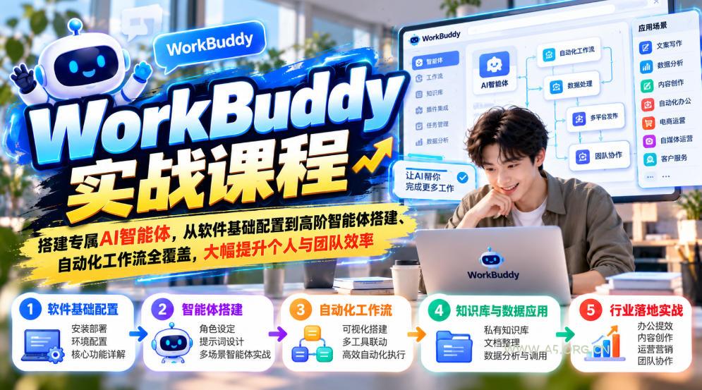 WorkBuddy实战课程,搭建专属AI智能体,从软件基础配置到高阶智能体搭建、自动化工作流全覆盖,大幅提升个人与团队效率 - 小红泡 WorkBuddy实战课程,搭建专属AI智能体,从软件基础配置到高阶智能体搭建、自动化工作流全覆盖,大幅提升个人与团队效率