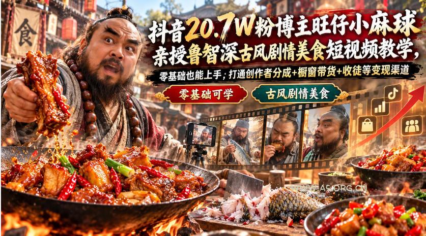抖音20.7W粉博主旺仔小麻球亲授鲁智深古风剧情美食短视频教学,零基础也能上手,打通创作者分成+橱窗带货+收徒等变现渠道 - 小红泡 抖音20.7W粉博主旺仔小麻球亲授鲁智深古风剧情美食短视频教学,零基础也能上手,打通创作者分成+橱窗带货+收徒等变现渠道