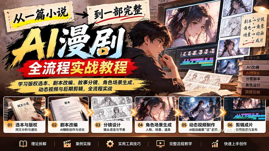 从一篇小说到一部完整AI漫剧：学习版权选本、剧本改编、故事分镜、角色场景生成、动态视频与后期剪辑 - 小红泡