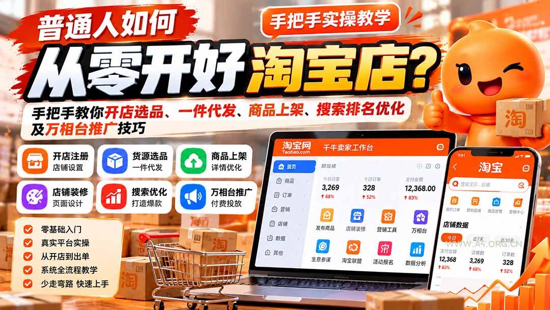 普通人如何从零开好淘宝店？手把手教你开店选品、一件代发、商品上架、搜索排名优化及万相台推广技巧 - 小红泡