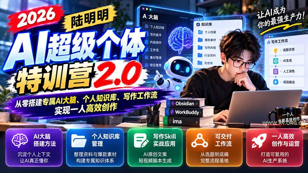 2026AI超级个体特训营2.0：从零搭建专属AI大脑、个人知识库、写作工作流，实现一人高效创作 - 小红泡