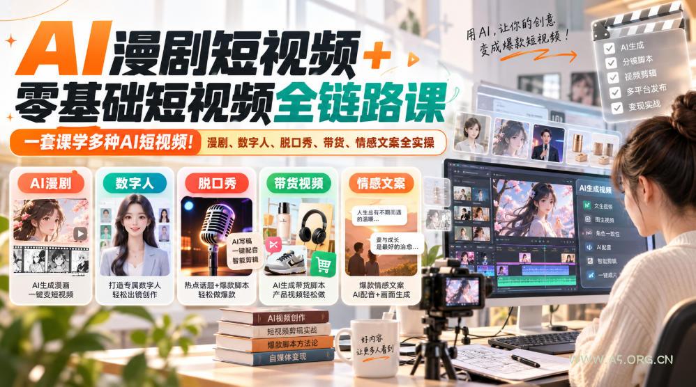 AI漫剧短视频+零基础短视频全链路课,一套课学多种AI短视频!漫剧、数字人、脱口秀、带货、情感文案全实操 - 小红泡 AI漫剧短视频+零基础短视频全链路课,一套课学多种AI短视频!漫剧、数字人、脱口秀、带货、情感文案全实操